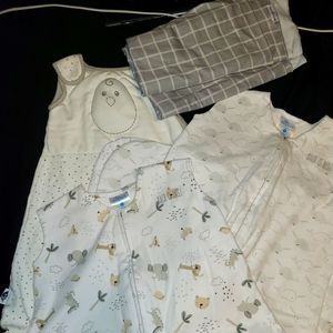 3 sleep sacks, 1 swaddle